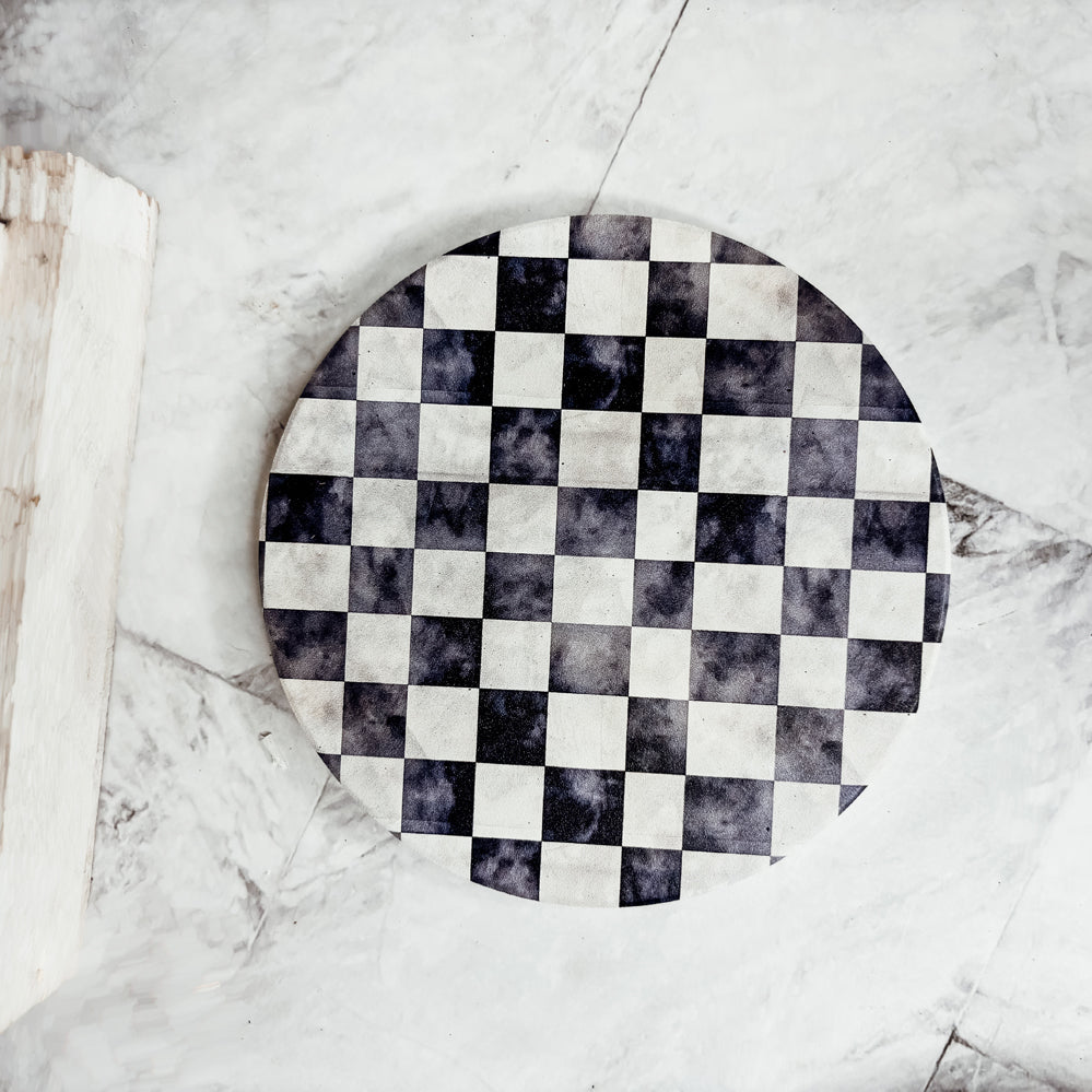 absorbent ceramic coasters courtly check black white checkered gingham pattern floral design cork backing protection